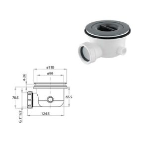 Sifone per piatto doccia foro D.90 mm senza tappo di copertura; completamente ispezionabile; portata > 30 l/ min